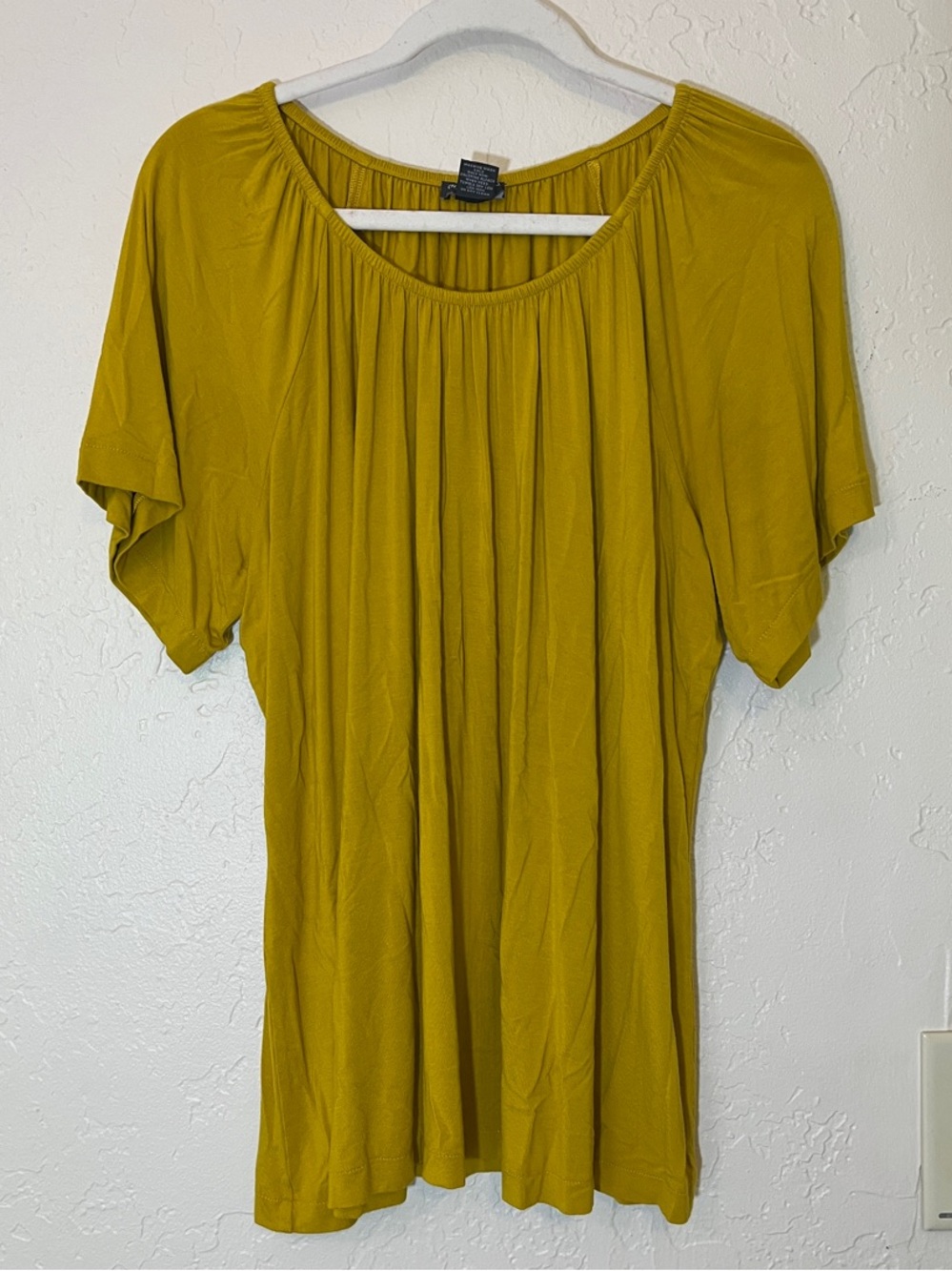 Chelsea & Theodore Mustard Short-Sleeve Pleated Scoop Neck Top